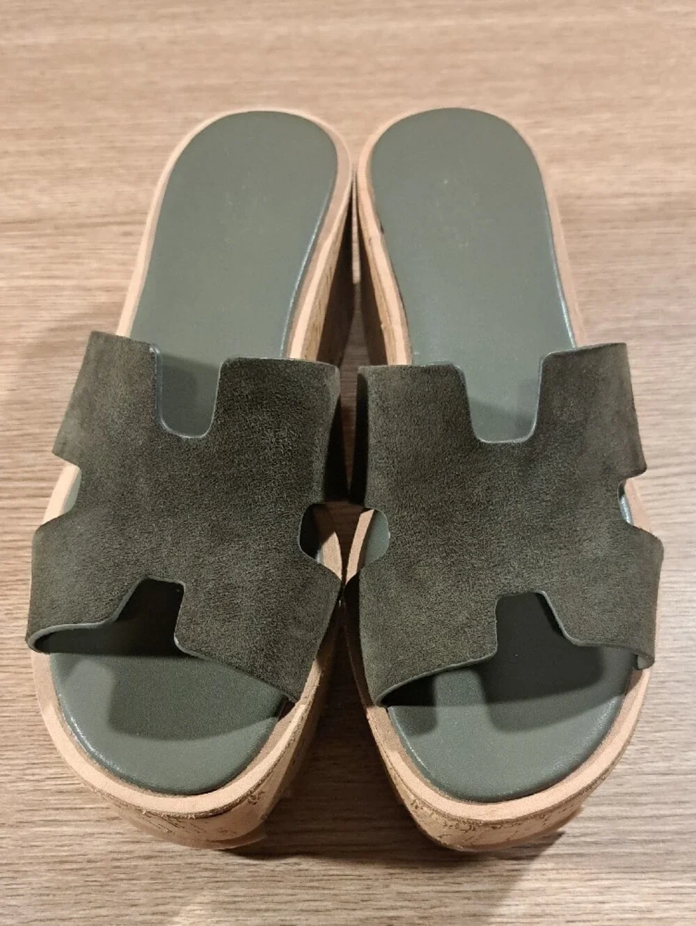 Unbranded Olive Suede Cork EZE 30 Style Platform Slides 8